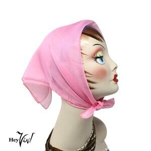 Pink Sheer Chiffon Scarf 50s Style for Head Neck Costume 21" Square - Hey Viv